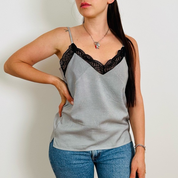 Maje Top Tank Camisole Black White Lace Sleeveless V-Neck - Picture 2 of 11